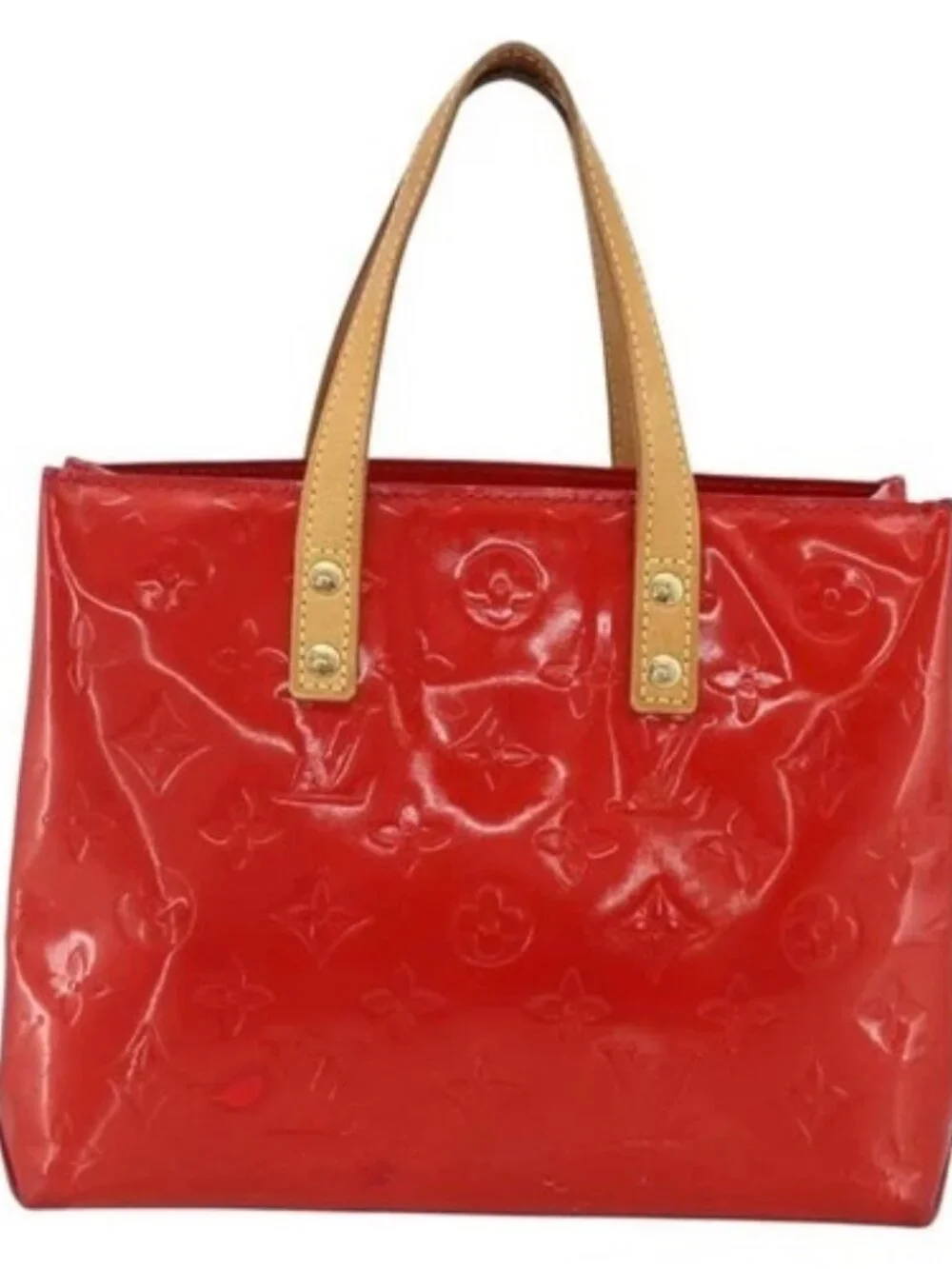 LOUIS VUITTON Monogram Vernis Reade PM Hand Bag Red Rouge M91088 LV Auth BA11260